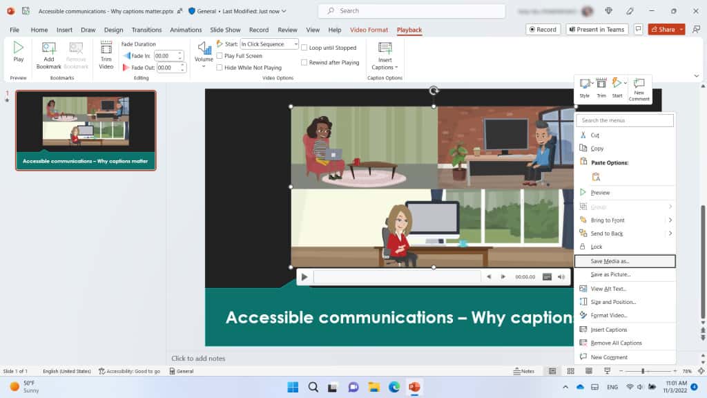 PowerPoint will soon allow you to save media with closed captions